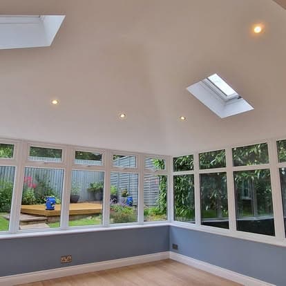 Garden room with skylights and recessed LED downlights
